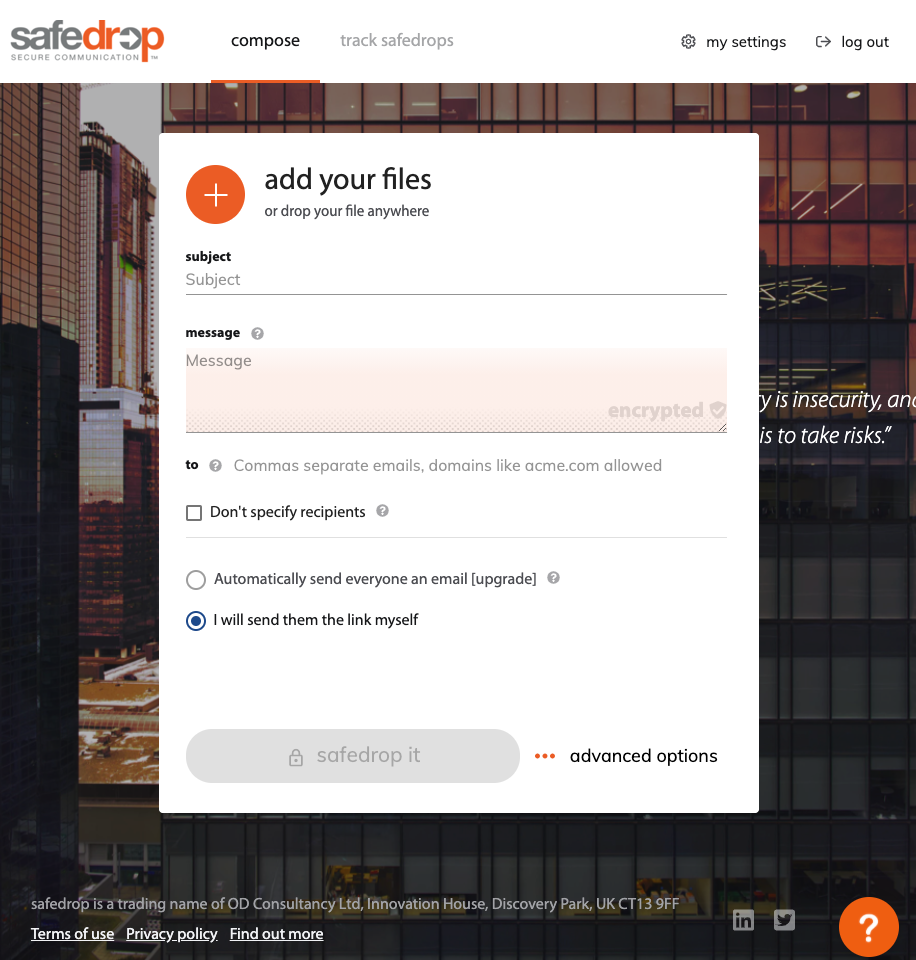 send files with the safedrop interface
